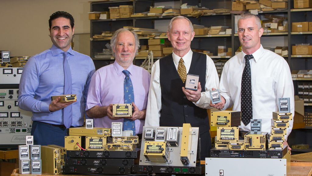 (L-R) Alex Karapetian '04, Jeff Acopian '75, Greg Acopian '70, and Ezra Acopian '03 at Easton headquarters