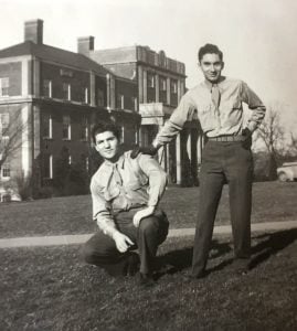 Sarkis Acopian '51 (right) and friend in front of Markle Hall.